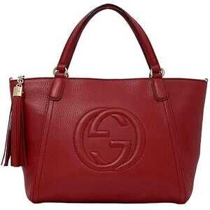 Gucci Soho Tote Bag Red Interlocking Leather Logo Tassel Zipper Business